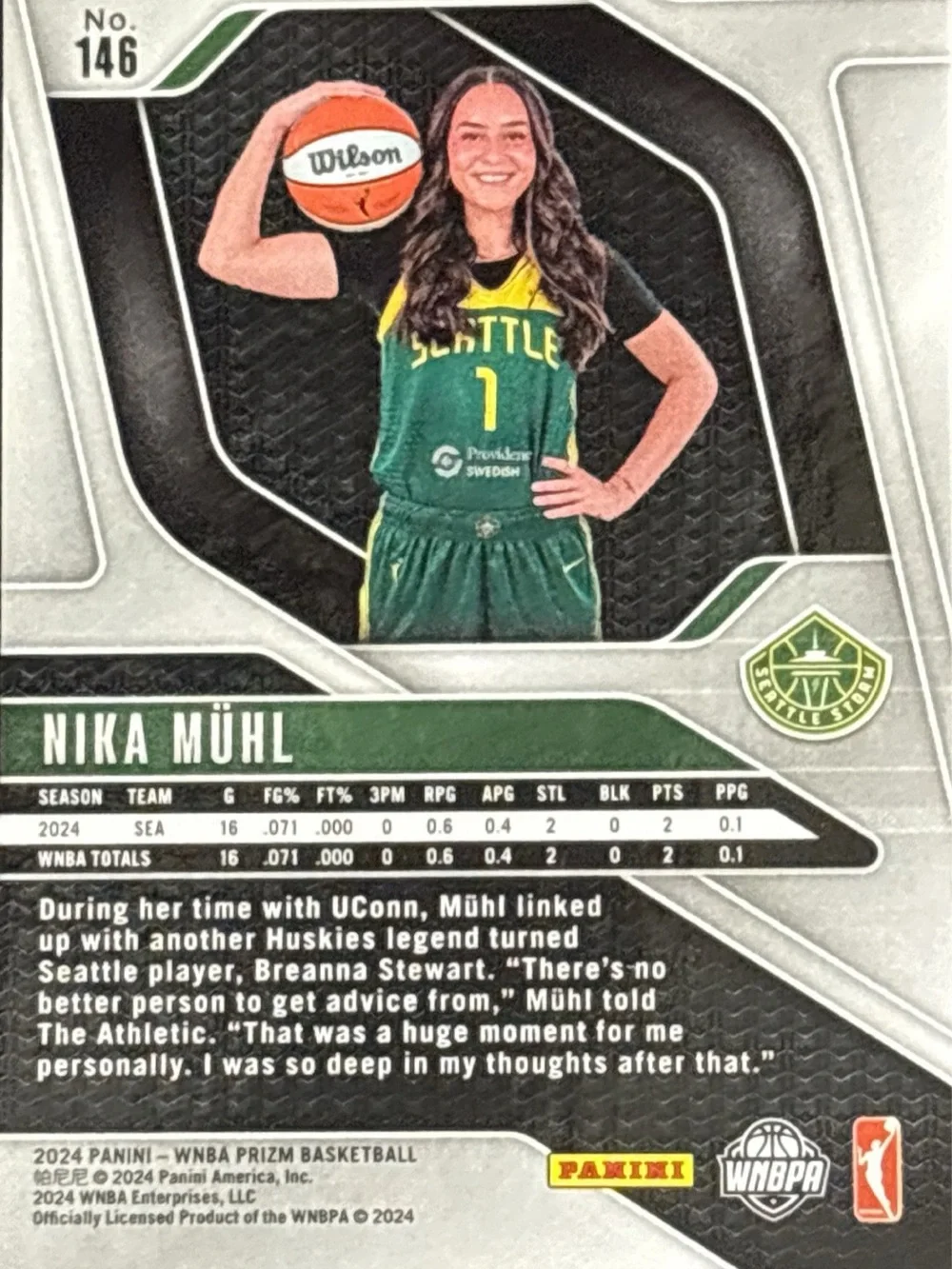 Panini Prizm Seattle Storm Nika Mühl Rookie Basketball Card